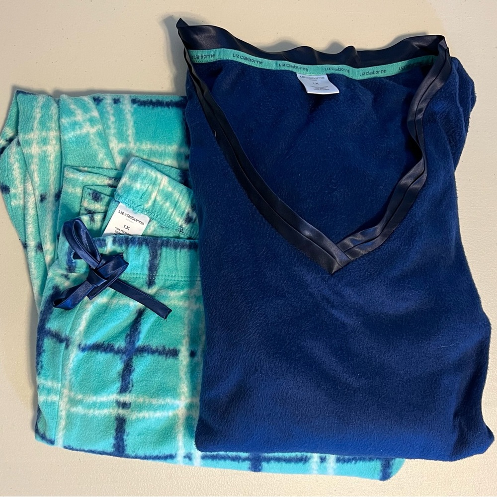Liz Claiborne 1X Blue & Turquoise Comfy Pajama Set EUC